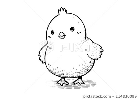 Cute little chicken hand drawn ink sketch. Engraved style retro vector illustration. 114830099