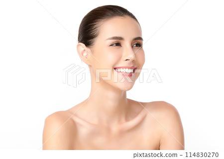 Beautiful young asian woman with clean fresh skin on white background, Face care, Facial treatment, Cosmetology, beauty and spa, Asian women portrait. 114830270