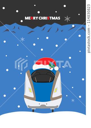 Design illustration of the Hokuriku Shinkansen with the words MERRY CHRISTMAS and a Santa hat 114830823