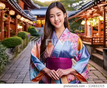 A woman wearing a beautiful kimono A woman wearing a beautiful kimono 114831315