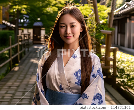 A woman wearing a beautiful kimono A woman wearing a beautiful kimono 114831361