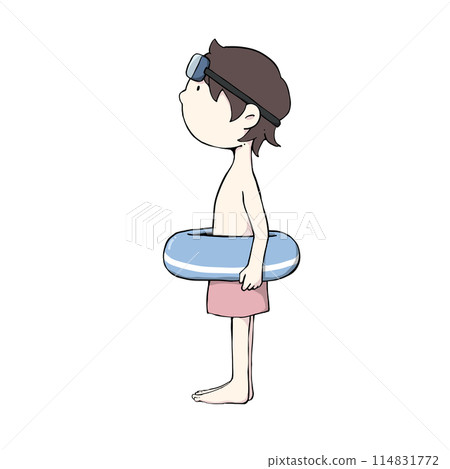 一個男孩拿著花車的插圖 114831772