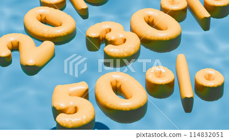 Summer sale banner. 20, 30 and 50 percent discount inflated numbers in the pool. 3d render. Summer sale banner. 20, 30 and 50 percent discount inflated numbers in the pool. 3d render. 114832051
