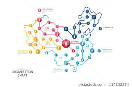 organization chart china map Infographic template with avatar icons. vector infographic for business. 114832274