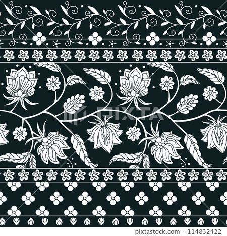 Floral seamless border pattern with indian trailing flowers motifs Floral seamless border pattern with indian trailing flowers motifs 114832422