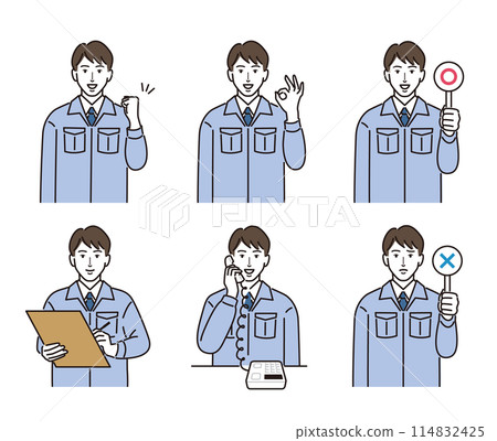 一套男士穿工作服的常見姿勢 114832425