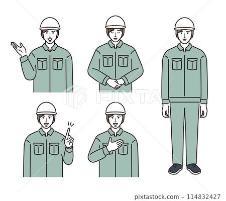 A set of common poses of a man wearing a helmet 114832427