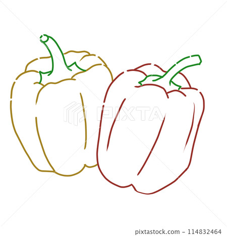 夏季蔬菜 — 兩種顏色排列的簡單辣椒粉的時尚線條畫 114832464