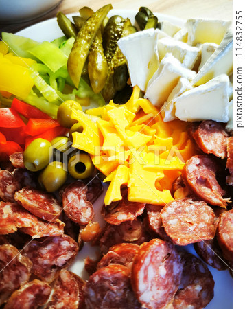salami and cheese background 114832755