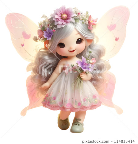 3d fairy with bouquet of flowers  114833414