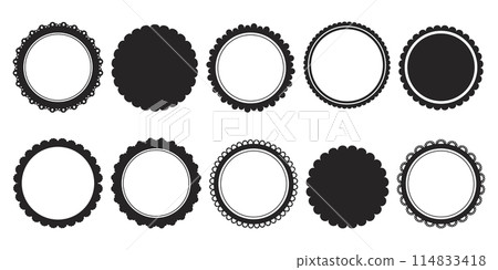 Scalloped seal round price emblem badge simple frame decoration isolated on white background. Stamp, wavy clip art Scalloped seal round price emblem badge simple frame decoration isolated on white background. Stamp, wavy clip art 114833418