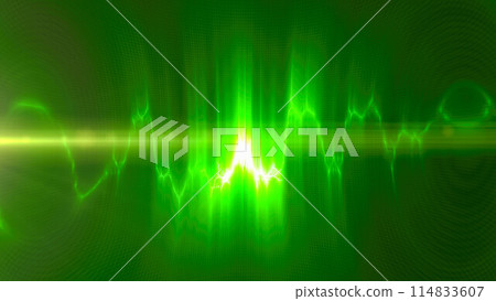 Green energy glowing magical musical dancing equalizer made from waves and electric charges lightning high-tech digital lines and energy particles. Abstract background Green energy glowing magical musical dancing equalizer made from waves and electric charges lightning high-tech digital lines and energy particles. Abstract background 114833607