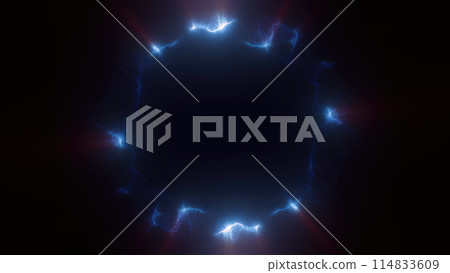 Blue swirling circle frame of multicolored lines of energy particles. Abstract background Blue swirling circle frame of multicolored lines of energy particles. Abstract background 114833609