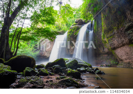 Amazing beautiful waterfalls in deep forest at Haew Suwat Waterfall in Khao Yai National Park, Thailand 114834034