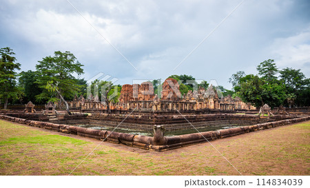 Fantastic ancient ruins of Prasat Muang Tam with a sacred well surrounding it near Phanom Rung Prasat Historical Park. Buriram Province, Thailand Fantastic ancient ruins of Prasat Muang Tam with a sacred well surrounding it near Phanom Rung Prasat Historical Park. Buriram Province, Thailand 114834039