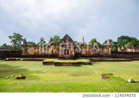 Fantastic archaeological site Prasat Muang Tam or Muang Tam castle near Prasat Phanomrung Historical Park at Buriram in Thailand. Fantastic archaeological site Prasat Muang Tam or Muang Tam castle near Prasat Phanomrung Historical Park at Buriram in Thailand. 114834078