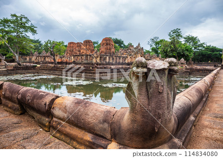 Big snake carved from stone at Muang Tam Historical Park, a castle built during the ancient Khmer period, Buriram, Thailand 114834080