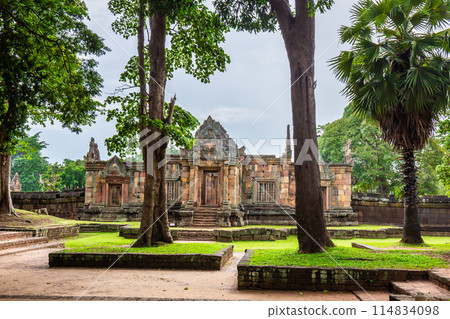 Fantastic archaeological site Prasat Muang Tam or Muang Tam castle near Prasat Phanomrung Historical Park at Buriram in Thailand. 114834098