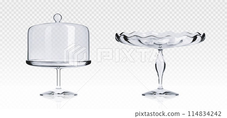 Glass cake stands set on transparent background 114834242