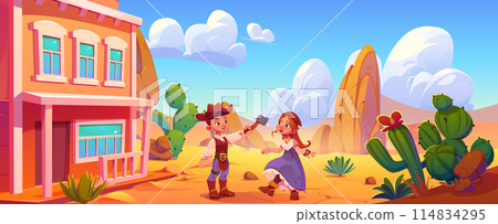 Kids dancing in wild west town 114834295