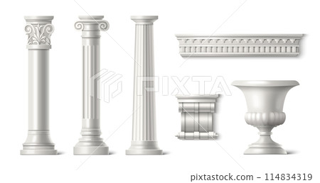 Ancient roman column, stone pillar and vase. Ancient roman column, stone pillar and vase. 114834319