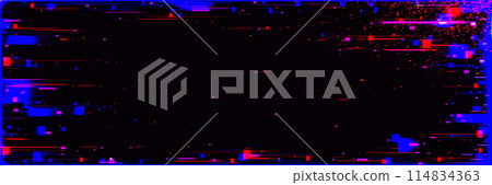 Red and blue screen frame bg. Noise vhs tv effect 114834363