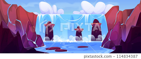 Mountain waterfall landscape vector background 114834387