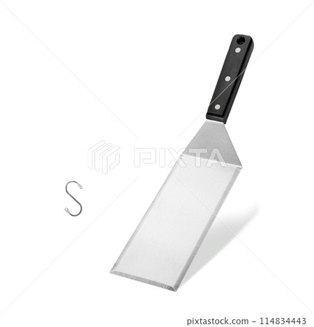 Barbecue and grill spatula bottle hook tongs tools set on White Background 114834443
