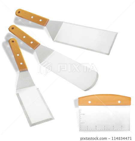 Barbecue and grill spatula bottle hook tongs tools set on White Background 114834471