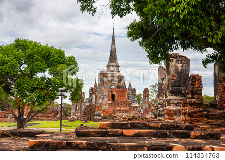 Landscape of Wat Phra Si Sanphet is in the Ayutthaya Historical Park. It is a place and important tourist attraction near Bangkok, Thailand. 114834768