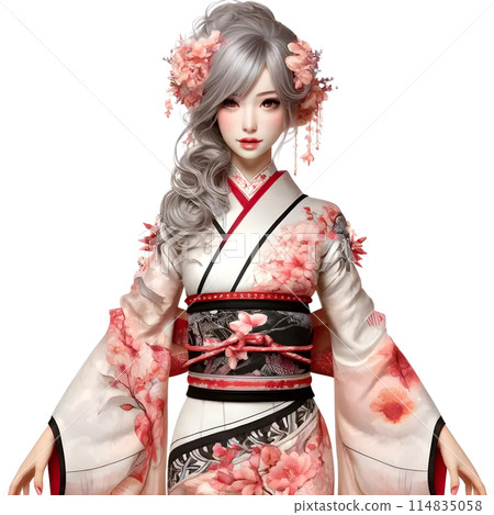 3d japanese woman with japanese kimono 114835058