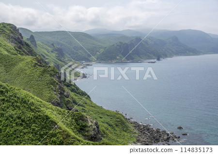 Fresh green cliffs and crystal clear waters of the Sea of Japan 114835173
