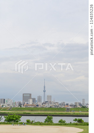 Arakawa River bank on a cloudy day Arakawa River bank on a cloudy day 114835226