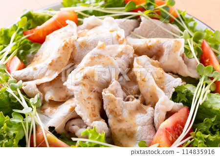 Cold pork shabu-shabu with sesame sauce Cold pork shabu-shabu with sesame sauce 114835916