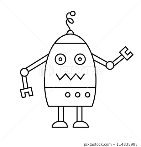 Cute Funny Robot Character Outline Doodle Icon 114835995