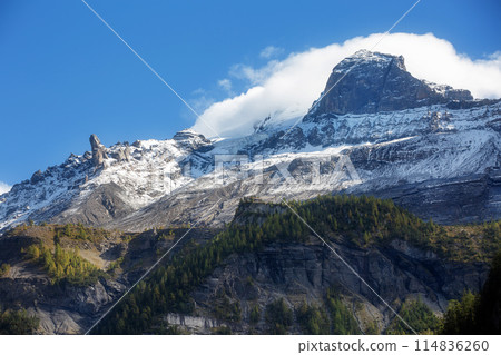 Panoramic view of Swiss Alps sunrise, Switzerland Panoramic view of Swiss Alps sunrise, Switzerland 114836260