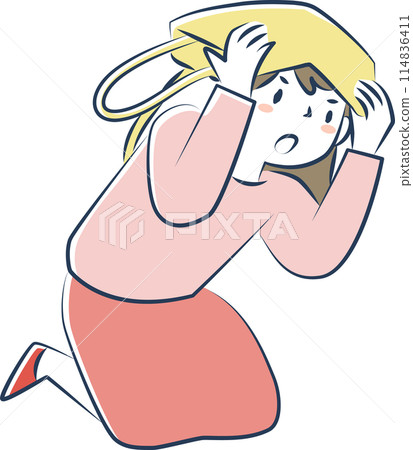 一名女子彎下腰保護頭部 114836411