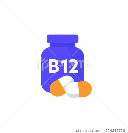 B12 vitamin vector icon with a bottle B12 vitamin vector icon with a bottle 114836720