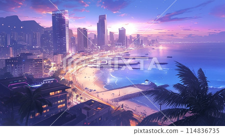 Cityscape with beautiful sandy beach, aerial view 19 114836735