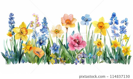 Lush array of soft pastel watercolor flowers, perfect for elegant designs Lush array of soft pastel watercolor flowers, perfect for elegant designs 114837130