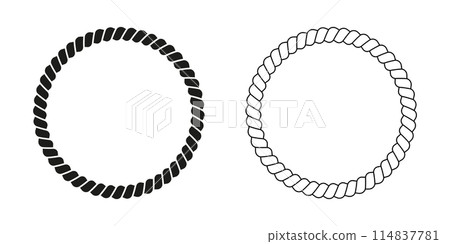 Black and white round rope frames. Circular jute, cord or thread, cable or twine borders. Design elements on maritime, yacht or nautical theme. Vector outline illustration Black and white round rope frames. Circular jute, cord or thread, cable or twine borders. Design elements on maritime, yacht or nautical theme. Vector outline illustration 114837781