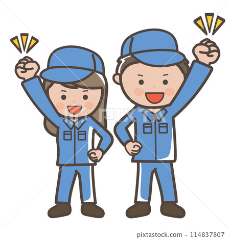 男女工人（清潔人員）今天也盡力而為的全身插圖。 114837807