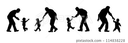 Dad playing with son, laughing father and his son having fun together silhouette Dad playing with son, laughing father and his son having fun together silhouette 114838228