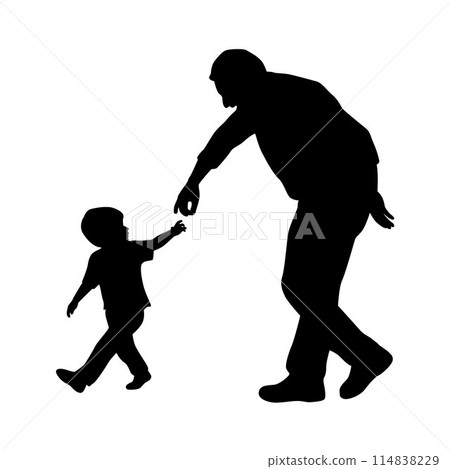 Dad playing with son, laughing father and his son having fun together silhouette Dad playing with son, laughing father and his son having fun together silhouette 114838229