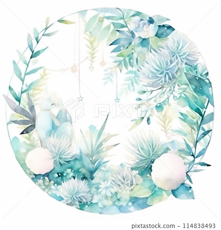 Watercolor hand painted frame with tropical green leaves and branches. Watercolor hand painted frame with tropical green leaves and branches. 114838493