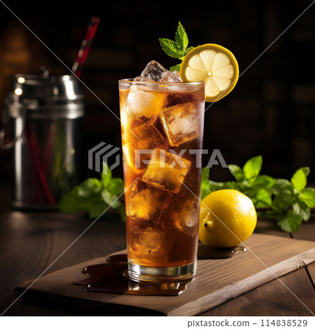 Long Island Cocktail Day with Lemon, Lemon Lime, Ice and Mint Leaves. Long Island Cocktail Day with Lemon, Lemon Lime, Ice and Mint Leaves. 114838529