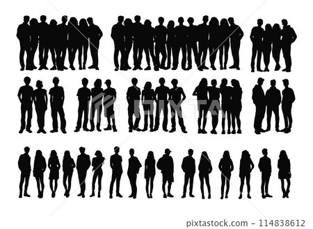 Group of people silhouette, Big group of friends standing together, diversity people group team union concept 114838612