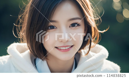 A medium-haired woman smiling gently 114838825