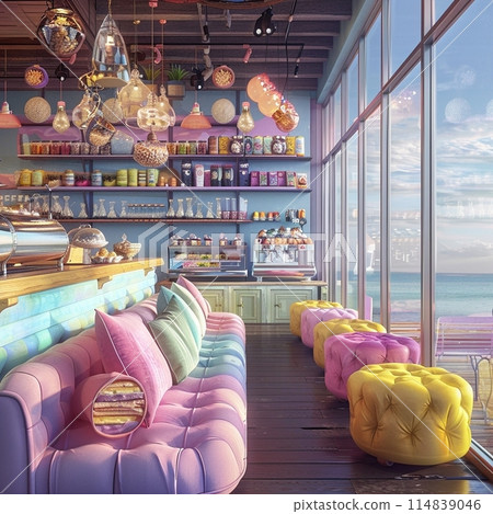 Colorful cafe by the sea 114839046