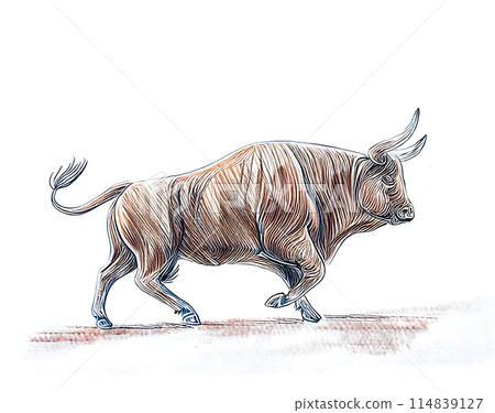 模擬觸控、手繪鬥牛插畫、油畫風格、繪畫牛年、賀年卡片素材、AI生成圖像 114839127